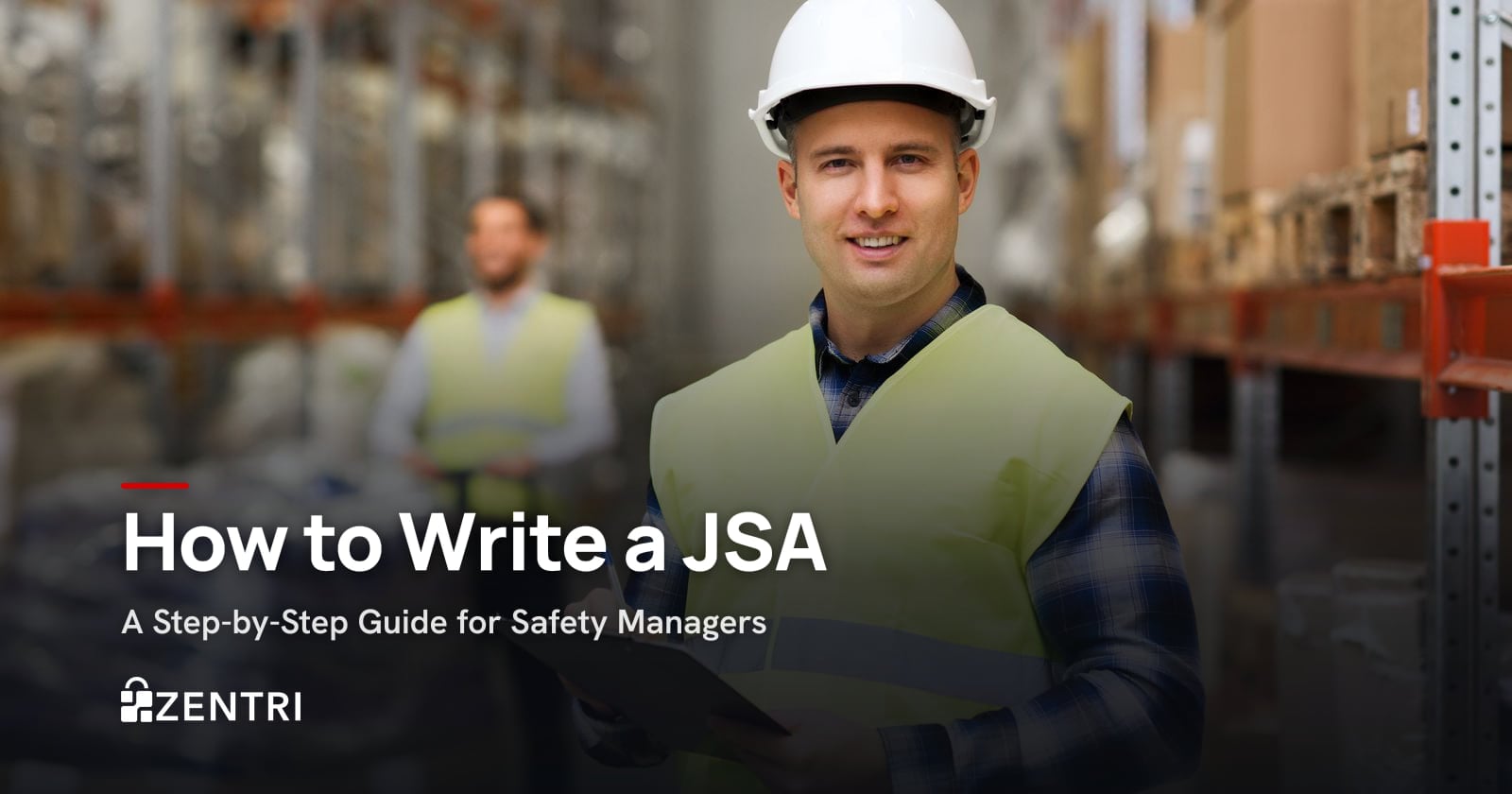 Warehouse worker in a hard hat and safety vest holding a clipboard